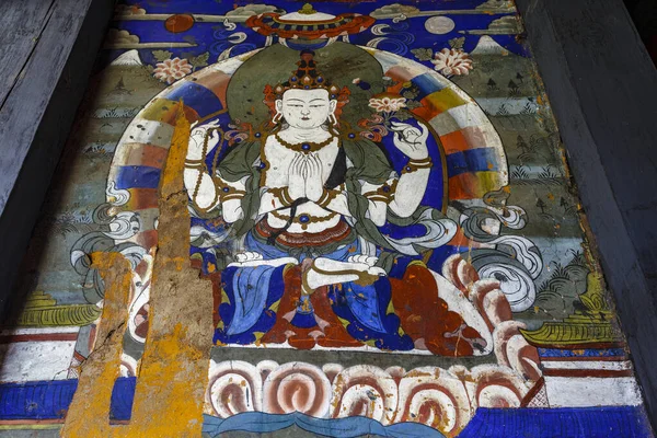 Kleurrijke Oude Bhuddistische Muurschildering Het Paro Rinpun Dzong Klooster Paro — Stockfoto