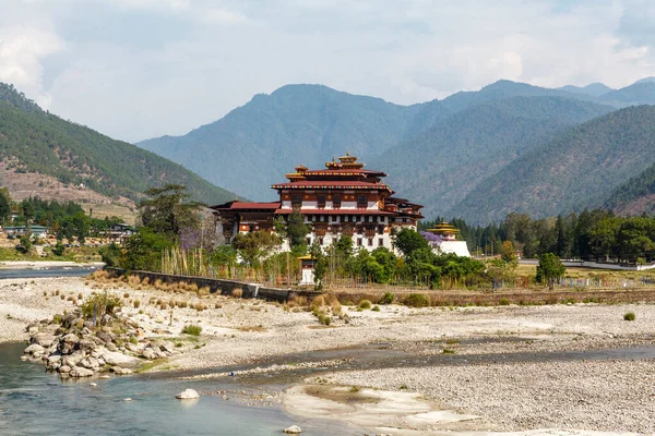 Vue Monastère Punakha Dzong Paysage Avec Rivière Chhu Bhoutan Asie — Photo