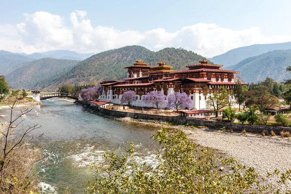 Vue Monastère Punakha Dzong Paysage Avec Rivière Chhu Bhoutan Asie — Photo