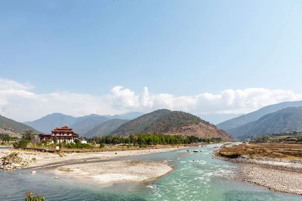View Punakha Dzong Monastery Landscape Chhu River Bhutan Asia — Stock Photo, Image