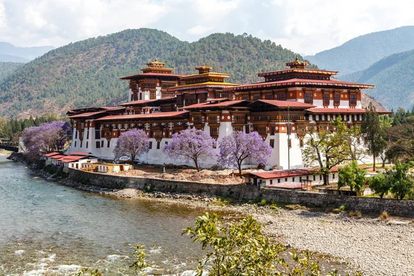 Kilátás Punakha Dzong Kolostorra Tájra Chhu Folyóval Bhután Ázsia — Stock Fotó