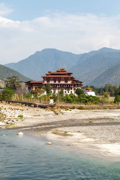 Visa Punakha Dzong Klostret Och Landskapet Med Chhu Floden Bhutan — Stockfoto