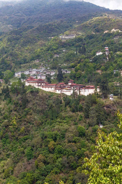 Vista Mosteiro Trongsa Dzong Nas Montanhas Verdes Butão Central Butão — Fotografia de Stock