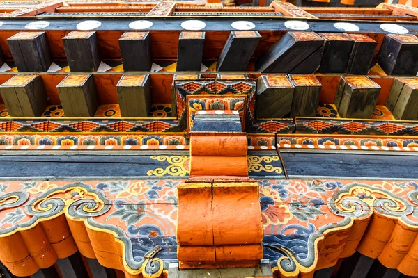 Ricos Trabajos Madera Decorados Dentro Del Monasterio Punakha Dzong Punakha — Foto de Stock