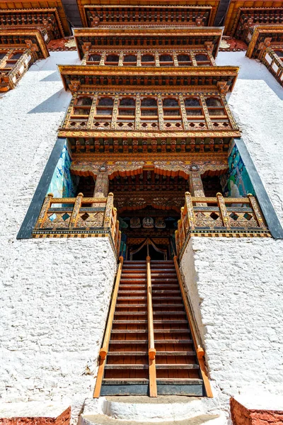 Utsmyckad Fasad Med Fönster Punakha Dzong Klostret Punakha Bhutan Asien — Stockfoto