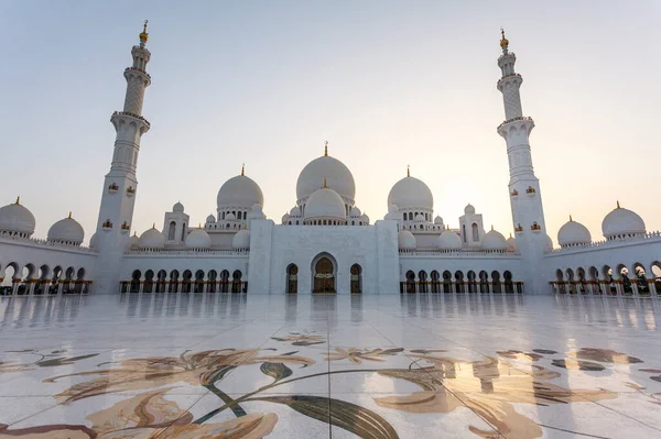 Sunset Sheikh Zayed Grand Mosque Abu Dhabi United Arab Emirates — Stock Photo, Image