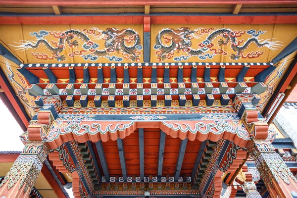 Ozdobne Wejście Klasztoru Trashi Chhoe Dzong Thimphu Bhutan Azja — Zdjęcie stockowe