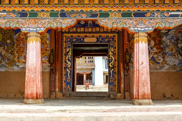 Вхід Монастиря Gangtey Goemba Долині Phobjikha Центральний Бутан Азія — стокове фото