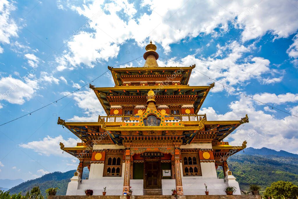 Exterior of the Khamsum Yeulley Namgyal chorten temple (dedicated to the King) in Punakha, Bhutan, Asia