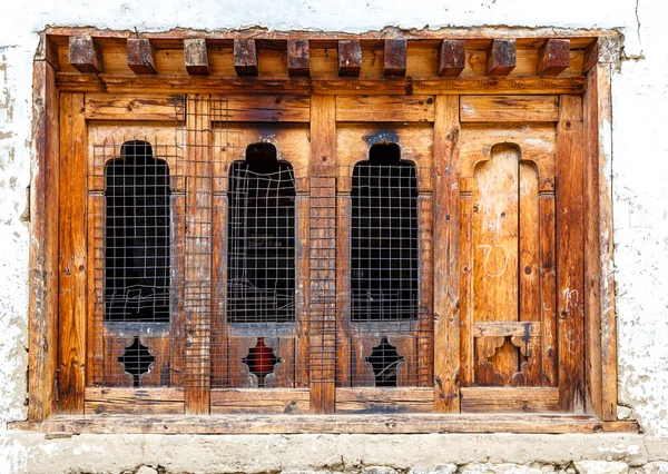 Old Wooden Window Bhutanse Style Thimphu Bhutan Asia — Foto Stock