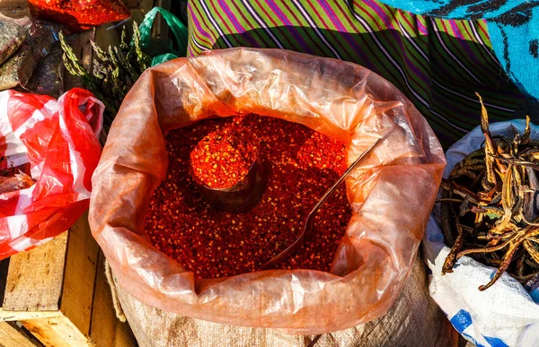 Fresh Red Peppers Vegetables Sale Local Market Paro West Bhutan — Foto Stock