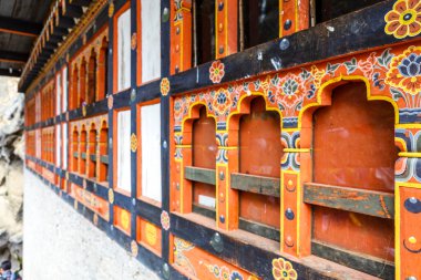 Paro, Butan, Asya 'daki zengin dekore edilmiş bir manastırın ayrıntıları.