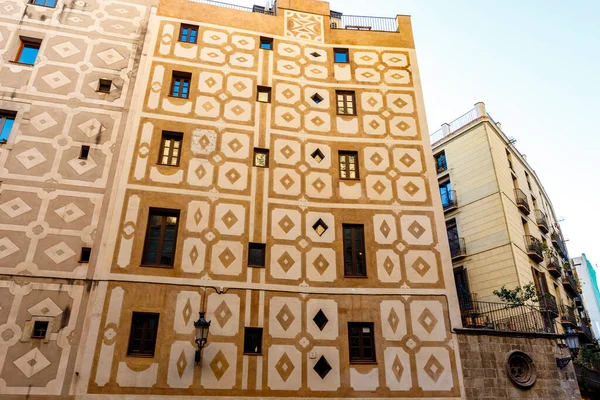 Ornate Facade Old Medieval Houses Borne Barcelona Catalonia Spain Europe — Stock Photo, Image