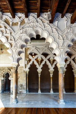 Moorish-Taifa kuzey koridorları, Aljaferia Sarayı, Zaragoza, Aragon, İspanya, Avrupa