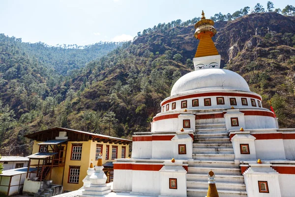 Pagoda Budistă Albă Munții Bhutan Asia — Fotografie, imagine de stoc