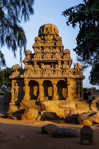 Exterior Dharmaraja Ratha Dos Pancha Rathas Cinco Rathas Mamallapuram Patrimônio — Fotografia de Stock