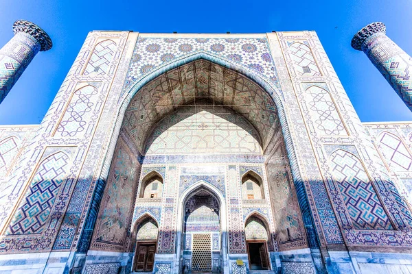 Fasáda Fasády Ulugbeg Madrasah Registan Samarkand Uzbekistán Střední Asie — Stock fotografie