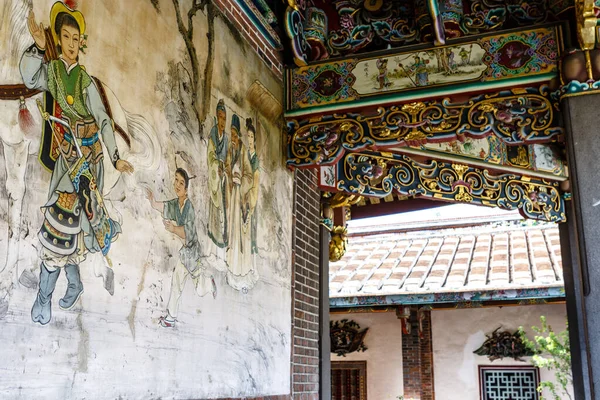 Färgglad Väggmålning Inuti Konfucion Templet Taipei Taiwan Asien — Stockfoto