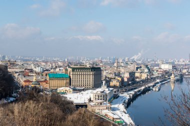 Kyiv ve Dinyeper Nehri 'nin merkezine bak, Ukrayna, Avrupa
