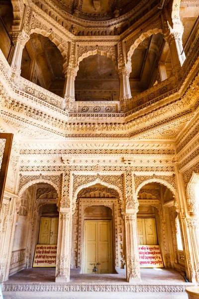 Interior Templo Jain Amar Sagar Área Jaisalmer Rajasthan Índia Ásia — Fotografia de Stock