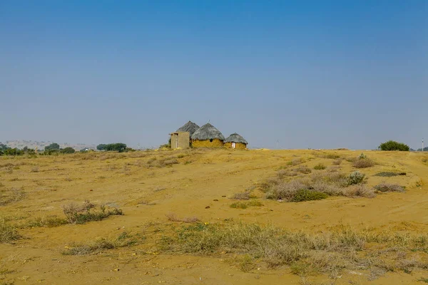 Pequeñas Chozas Desierto Thar Cerca Jaisalmer Rajastán India Asia —  Fotos de Stock