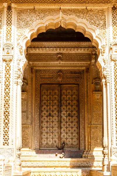 Gazdag Díszes Homlokzat Ajtó Egy Haveli Kastély Jaisalmer Rajasthan India — Stock Fotó