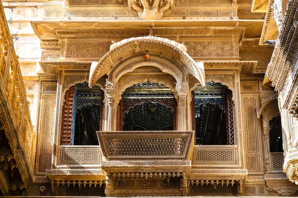 Ricca Facciata Ornata Balcone Una Villa Haveli Jaisalmer Rajasthan India — Foto Stock