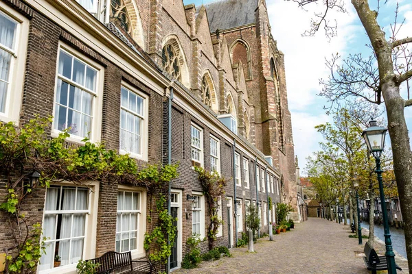 Stare Domy Dordrecht Minster Lub Kościół Matki Bożej Grote Kerk — Zdjęcie stockowe