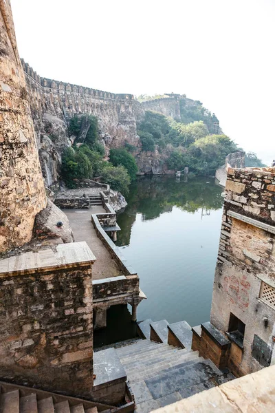 Exterior Chittorgarh Fort Gaumukh Reservoir Rajasthan India Asia — Stock Photo, Image