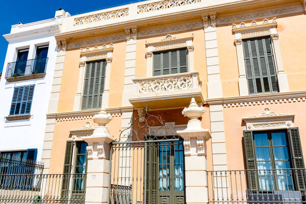 Facade of an old house mansion along the Mediterranean Sea in Calella de Palafrugell, Costa Brava, Catalonia, Spain, Europe