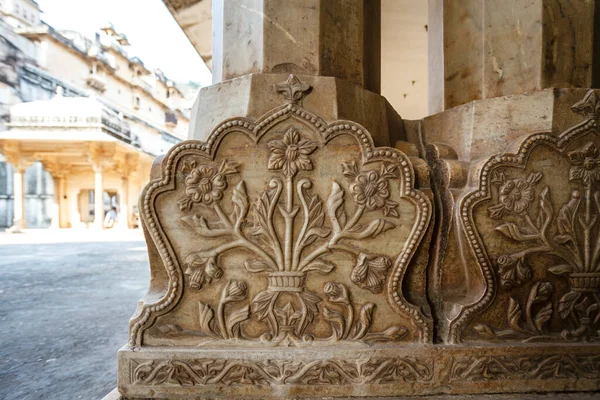 Detail Marble Pillar Flower Decoration Bundi Palace Rajasthan India Asia — Stock Photo, Image