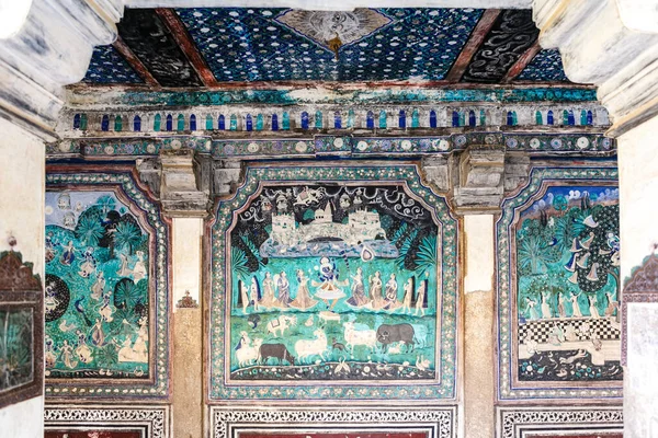 Rik Dekorerad Hall Inne Bundi Palats Rajasthan Indien Asien — Stockfoto
