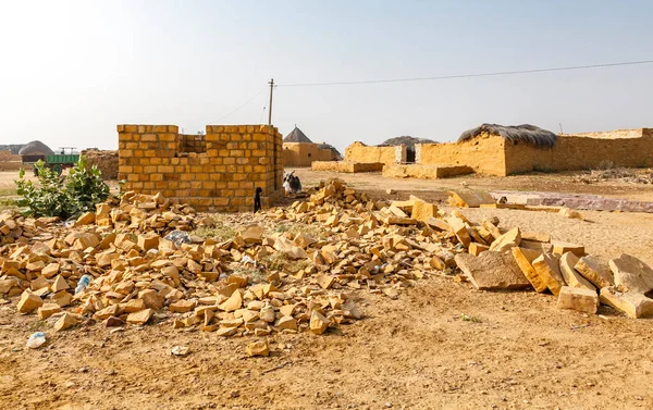 Maisons Adobe Abandonnées Dans Village Moyen Age Kuldhara Dans Désert — Photo