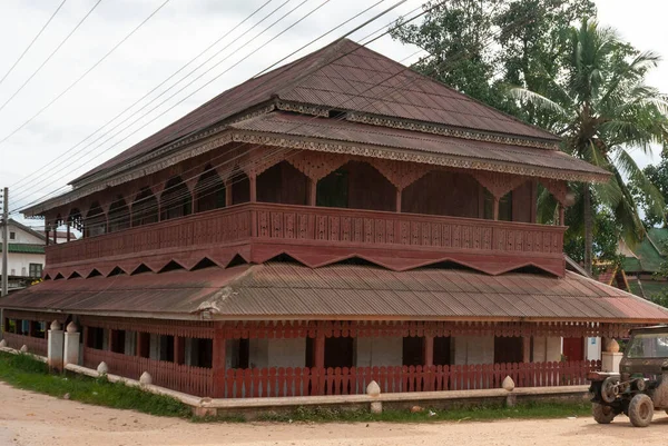 Esterno Vecchio Edificio Legno Nel Villaggio Muang Sing Provincia Luang — Foto Stock