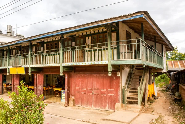 Exterior Antiguo Edificio Madera Pueblo Muang Sing Provincia Luang Nam —  Fotos de Stock