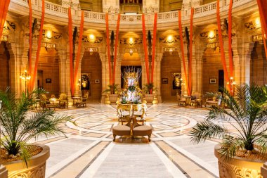 Jodhpur, Rajasthan, Hindistan, Asya 'daki Umaid Bhavan Sarayı' nın ana salonu ve iç mekanı.