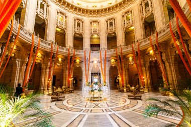 Jodhpur, Rajasthan, Hindistan, Asya 'daki Umaid Bhavan Sarayı' nın ana salonu ve iç mekanı.