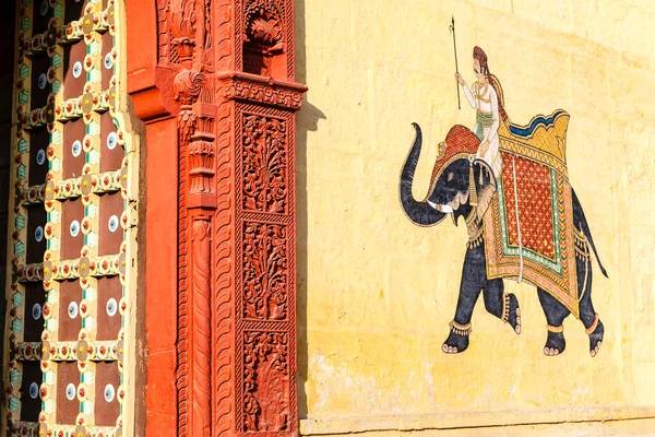 Peinture Murale Avec Éléphant Sur Mur Haveli Jodhpur Rajasthan Inde — Photo