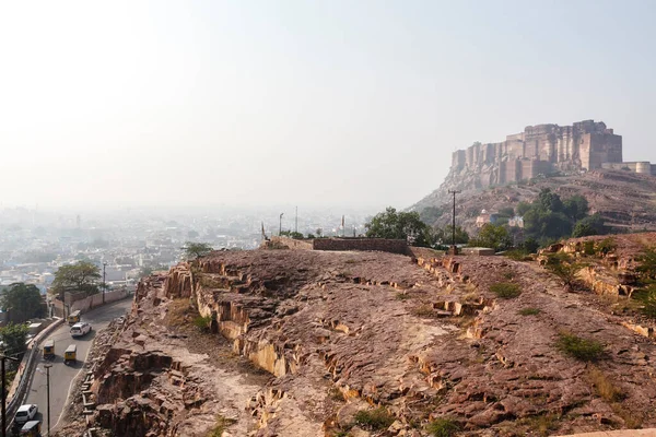 Вид Фортецю Мехрангарх Синє Місто Джодхпур Раджастхан Індія Азія — стокове фото
