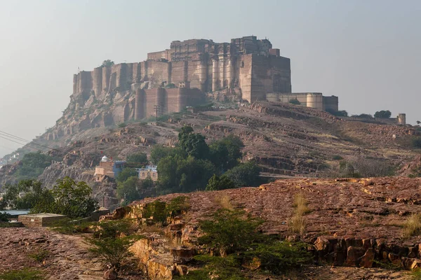 Uitzicht Mehrangarh Fort Blauwe Stad Jodhpur Rajasthan India Azië — Stockfoto