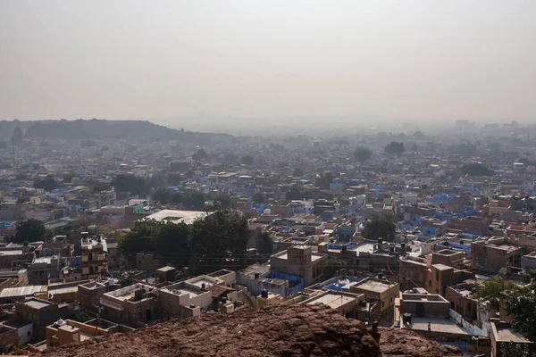 Vista Para Casas Azuis Bairro Brahmapuri Jodhpur Rajasthan Índia Ásia — Fotografia de Stock