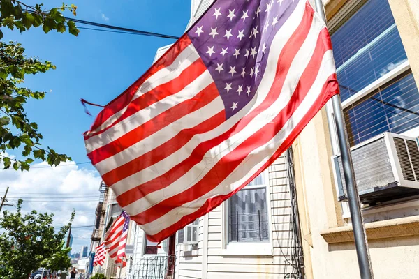 Amerikanische Flaggen Und Dekoration Auf Den Straßen Von Brooklyn New — Stockfoto
