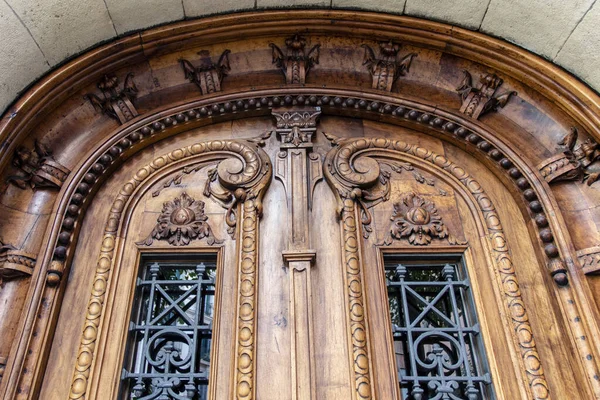 Ornate Wooden Door Old Building Bilbao Spain Europe — Foto de Stock