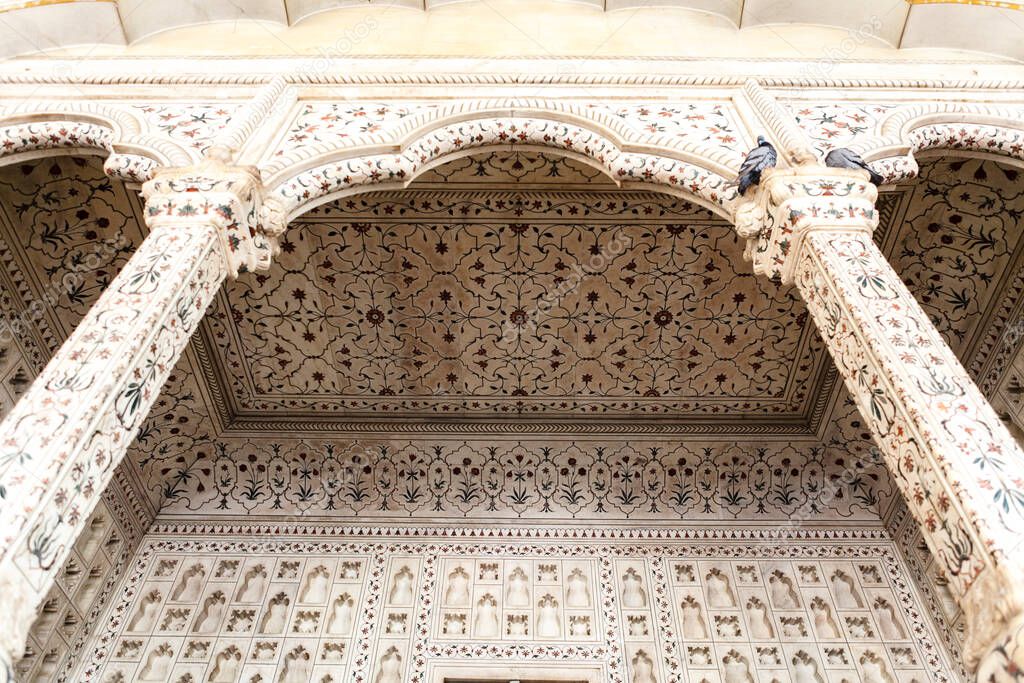 Rich decorated interior of Agra Fort in Agra, Uttar Pradesh, India, Asia