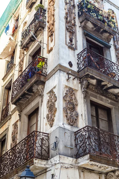 Facade Old Apartment Building Raval Barcelona Catalonia Spain Europe — Stock Photo, Image