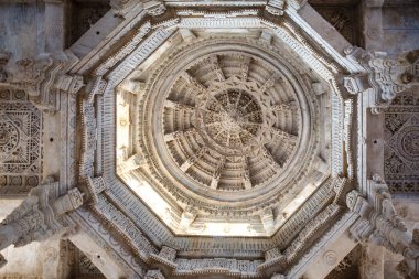 Ornate interior of the Adinatha temple,  a Jain temple in Ranakpur, Rajasthan, India, Asia