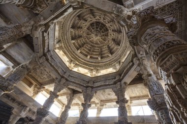 Ornate interior of the Adinatha temple,  a Jain temple in Ranakpur, Rajasthan, India, Asia
