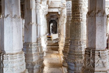 Ornate interior of the Adinatha temple,  a Jain temple in Ranakpur, Rajasthan, India, Asia