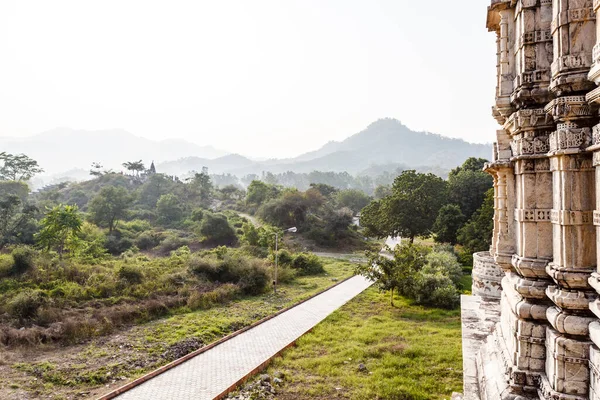 View Adinatha Temple Surrounding Mountains Ranakpur Rajasthan India Asia — Stockfoto