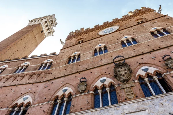 Exterior City Hall Clocktower Italian Palazzo Comunale Palazzo Pubblico Siena — Foto de Stock